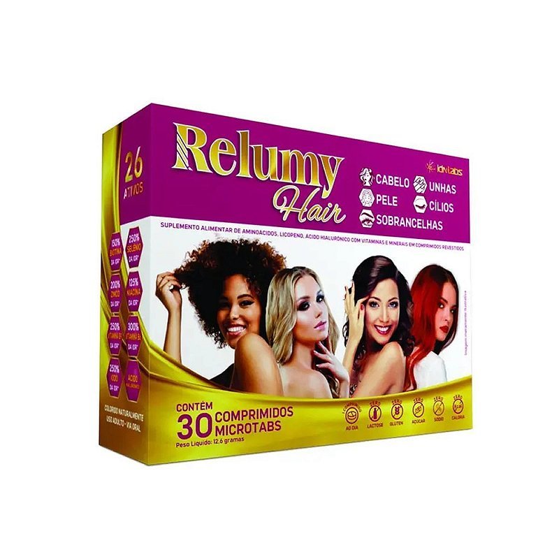 Cabelo Pele Unhas Biotina + Complexo B + Zinco 30 comp | Beleza Força contra | Relumy Hair IdnLabs