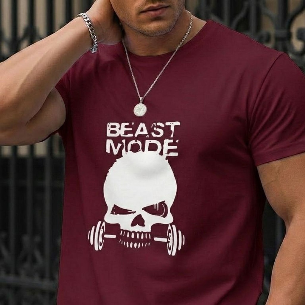 Camiseta Básica Casual Masculina Estampada Beast Mode Estiloso Premium Academia Treino Presente