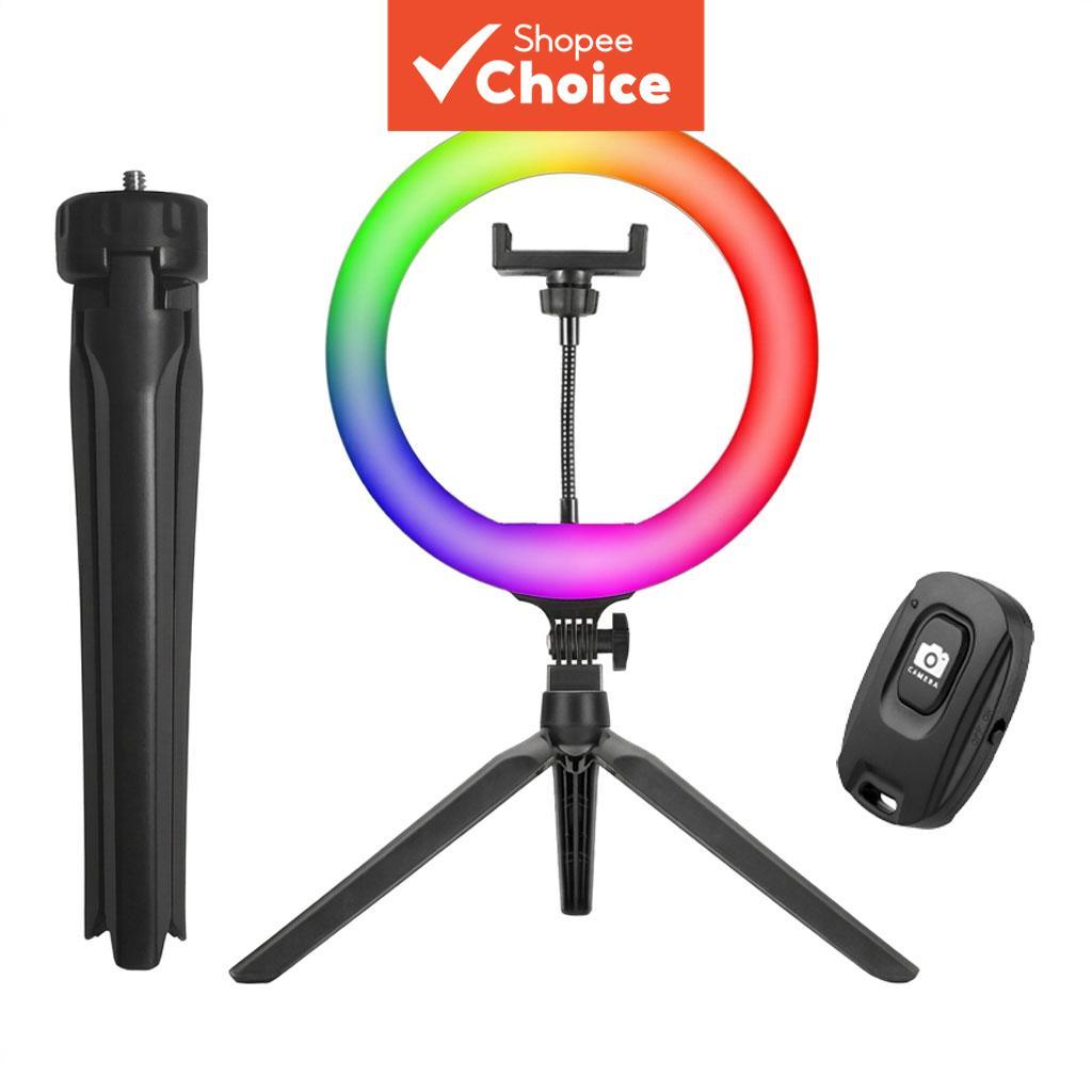 Luz de preenchimento circular RGB de 10 polegadas para desktops, com controle remoto Bluetooth, adequada para lives de