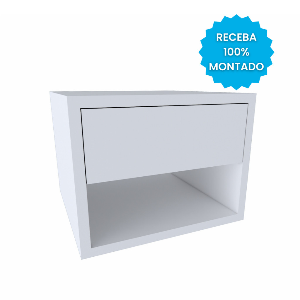 Mesa de Cabeceira Com Nicho e Gaveta Criado Mudo Branco Para Quarto