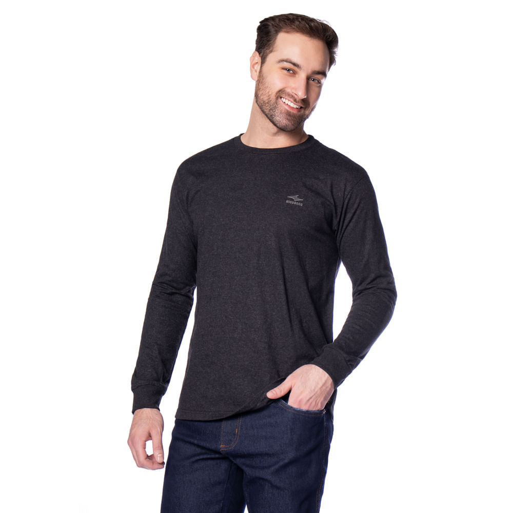 Camiseta Masculina Nicoboco Mesclada Manga Longa Preto