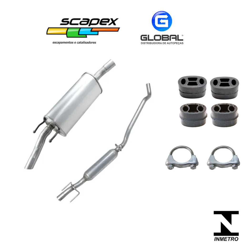 Kit Escapamento Silencioso Intermediário e Silencioso Traseiro Celta 1.0 06 a 08 (c/coxins e abraça)