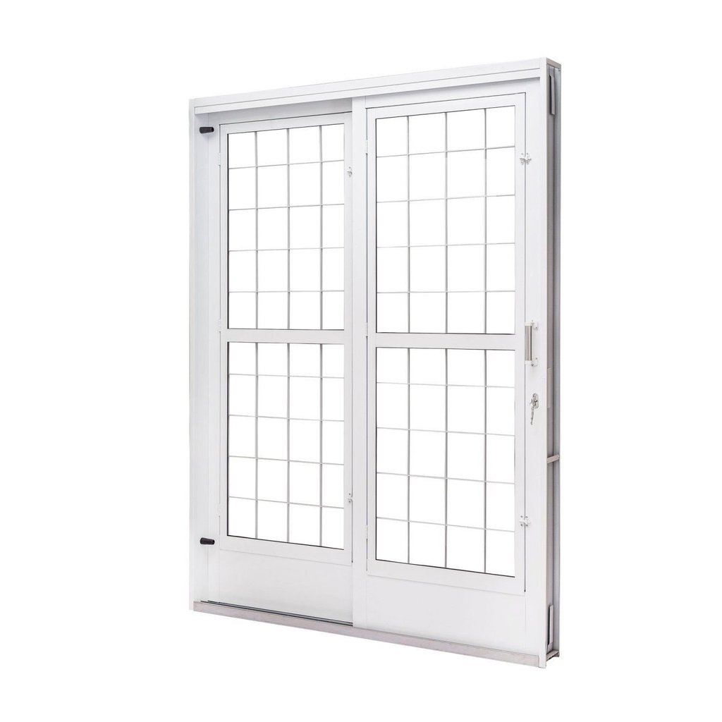 Porta de Aço de Correr e Postigo 215x160cm 2 Folhas com Grade Quadriculada Qualitysol Ramassol Esquerda