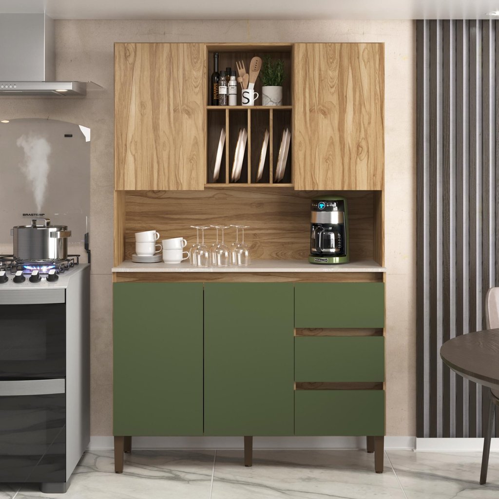 Armário Kit Cozinha com 4 Portas, 3 Gavetas Ac4430 Carvalho Carvalho Oak / Arbo / Petra