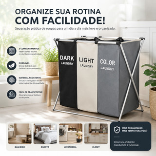 Cesto Roupa Suja cesto de roupa suja moderno Dobravel 3 Compartimentos Organizador Grande
