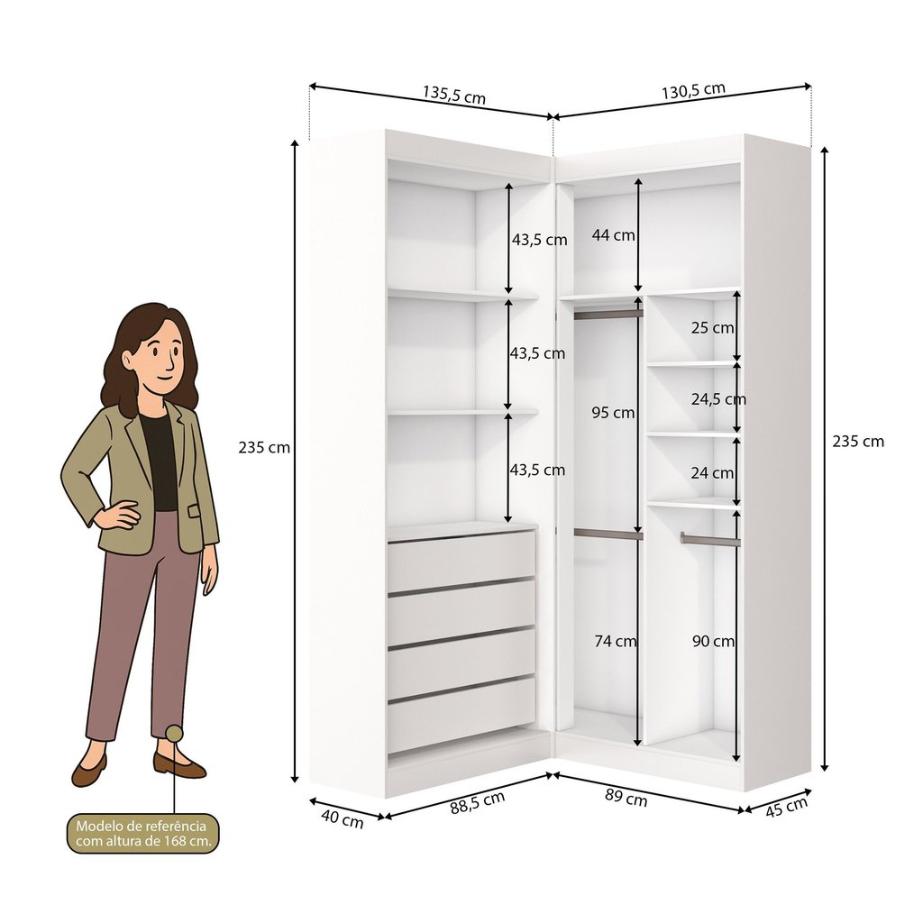 Guarda-Roupa Modulado Dormitório Casal Canto com 4 Portas Versatille Yescasa Branco Branco