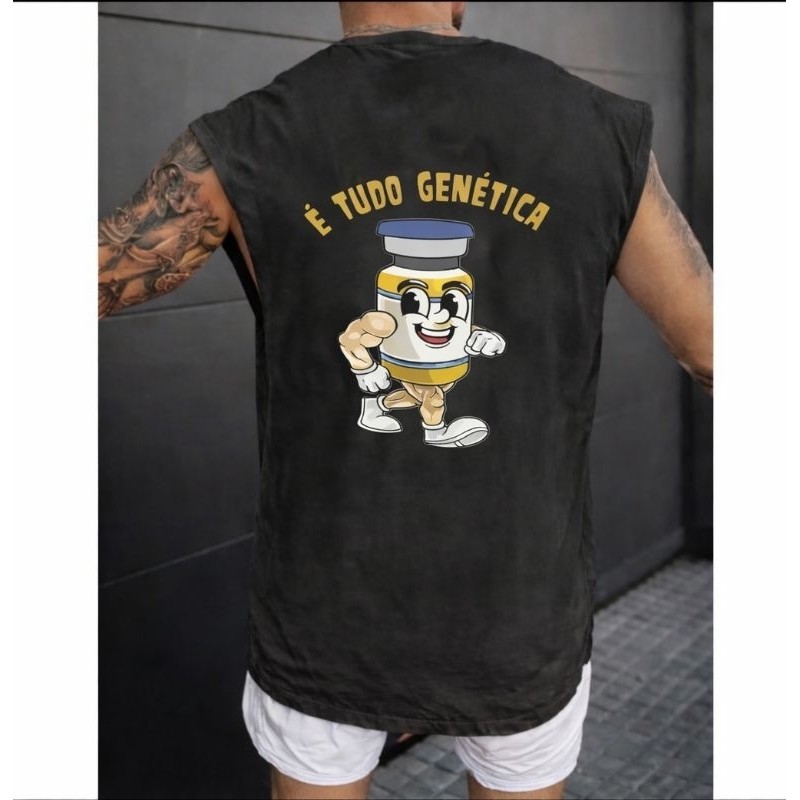 Camiseta Regata Oversized Estampada GENETICA  Masculina Estilo Streetwear Academia Treino Fitness Casual Verão