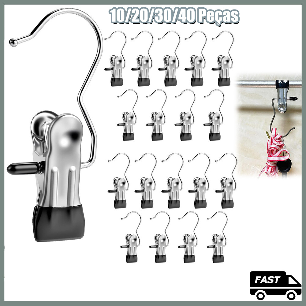 Varal em Aço Inox 10/20/30/40 peças Prendedores para Meias e Roupas Íntimas para Apartamentos e Lavanderia Preto