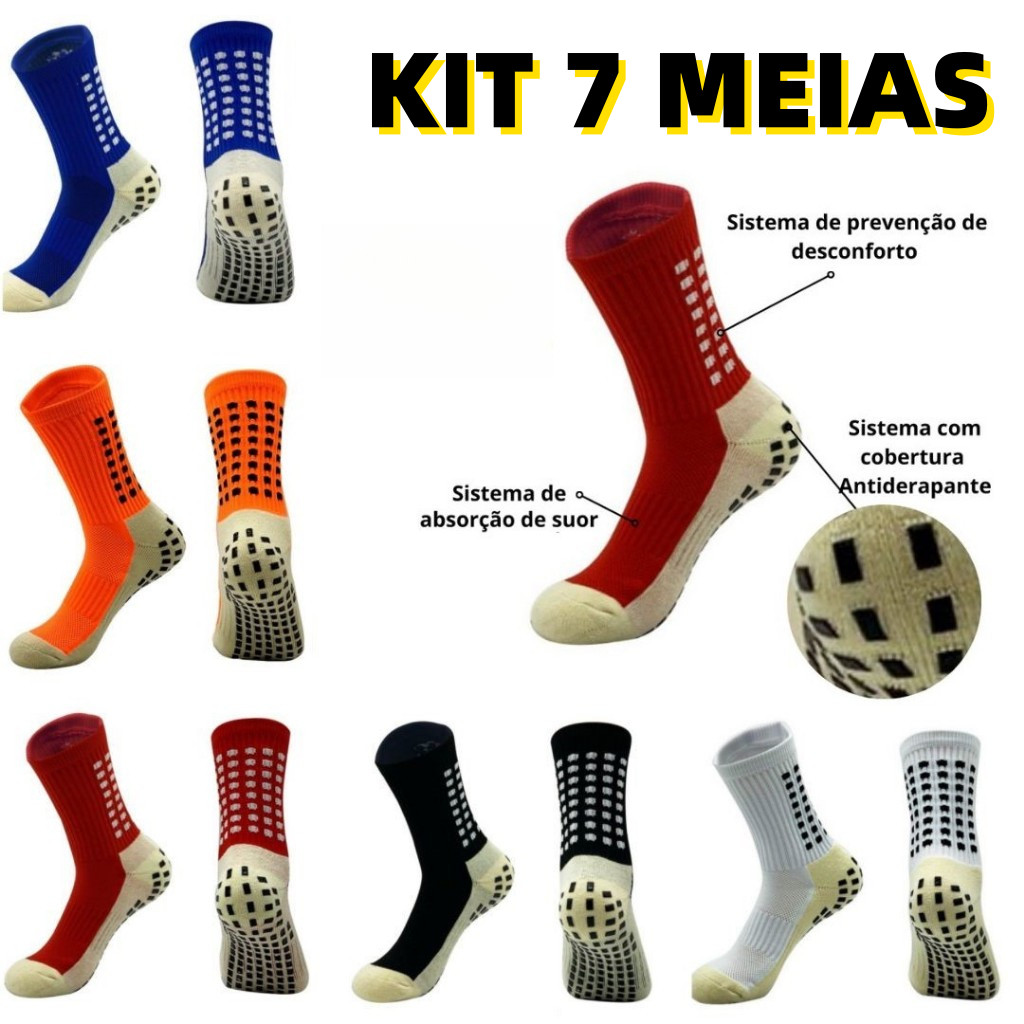 Kit 7 Meias Esportivas Futebol Antiderrapantes De Alta Qualidade