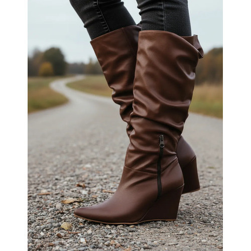 Bota Feminina Cano Slouchy Alto Salto Anabela Cacau 501