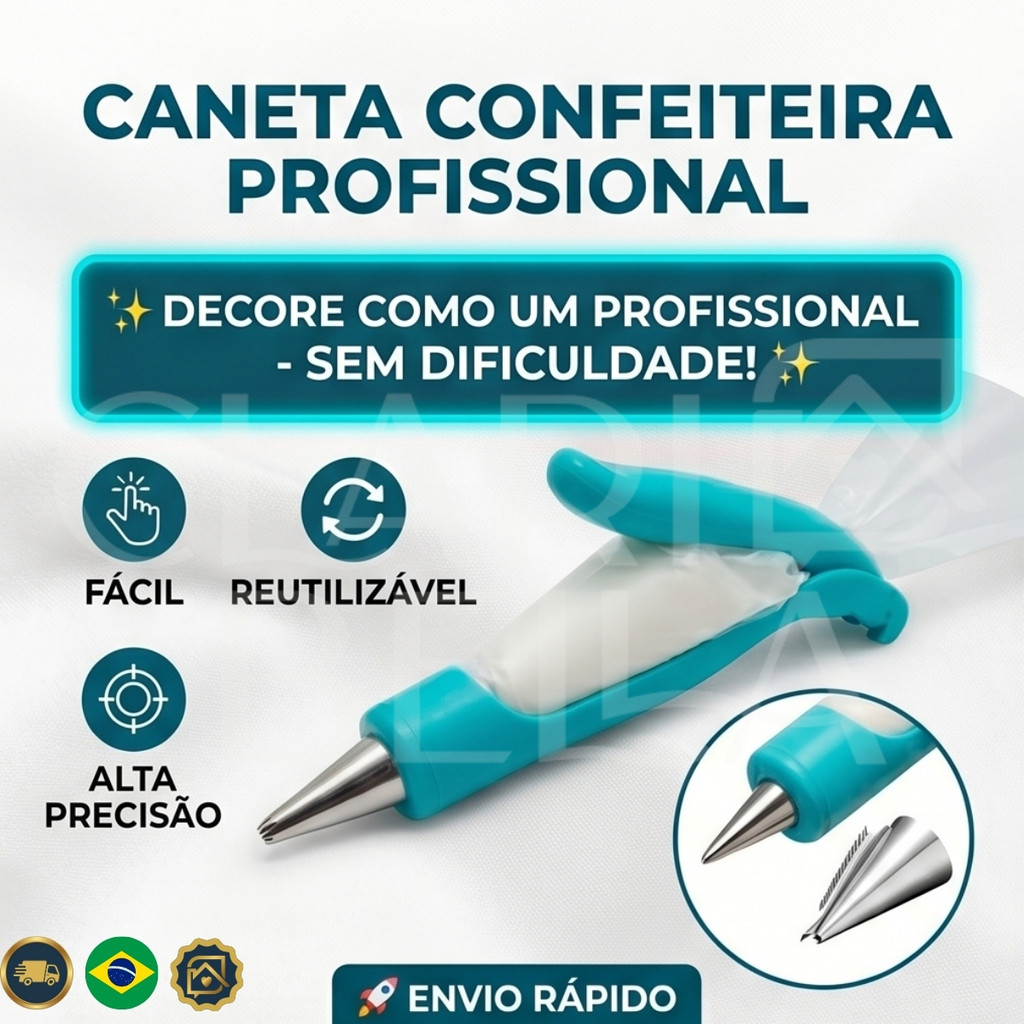 Caneta Confeiteiro Decorar Bolos Fácil Profissional Reutilizável com Bicos e Sacos Precisão Alta