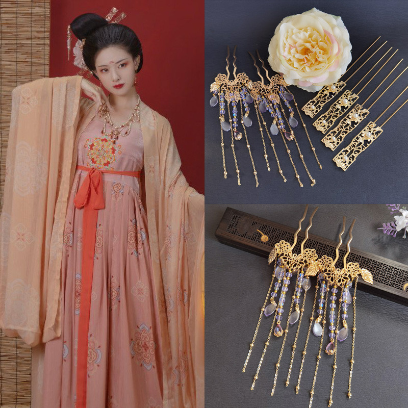 Traje antigo simples cocar flor de seda hairpin cocar elegante borla u hairpin passo agitando hairpin estilo antigo esti