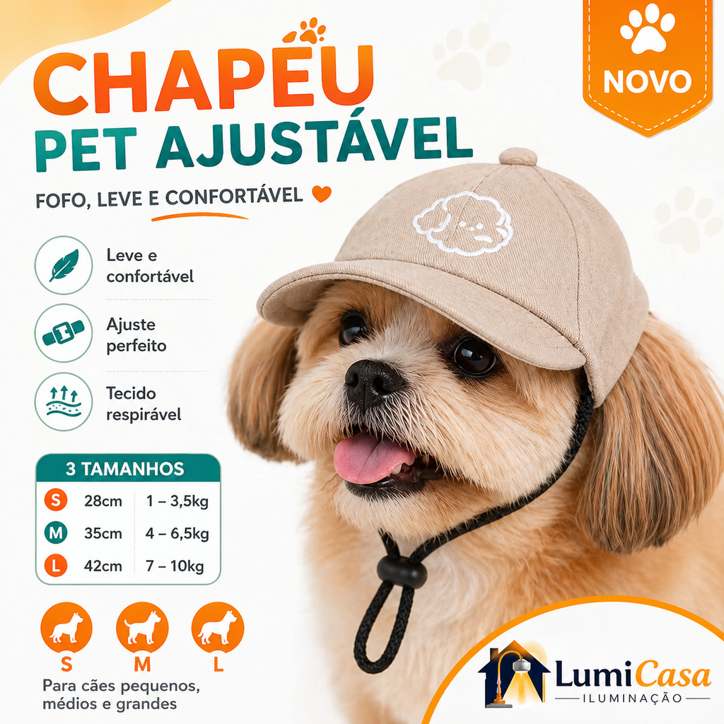 Chapéu Pet para Cachorro Ajustável Estampado Fofo Respirável Acessório para Cães Pequenos Médios Grandes