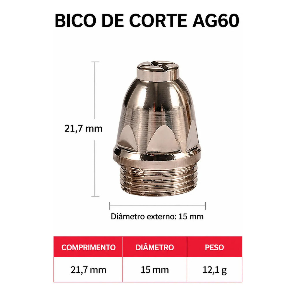Kit 3un Consumíveis Plasma AG60 SG55 Bico e Eletrodo Compatível Corte CNC Manual