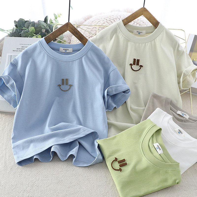 Meninos camiseta de manga curta verão novo estilo crianças puro algodão em torno do pescoço fino Casual versão coreana m