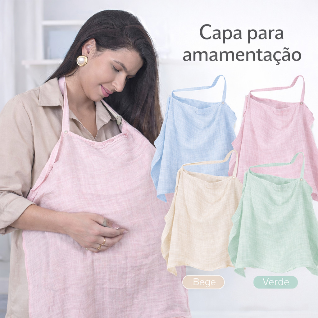 Capa Amamentação 100% Algodão Soft 85x70cm Alça Privacidade Bebê Maternidade Portátil Respiravel