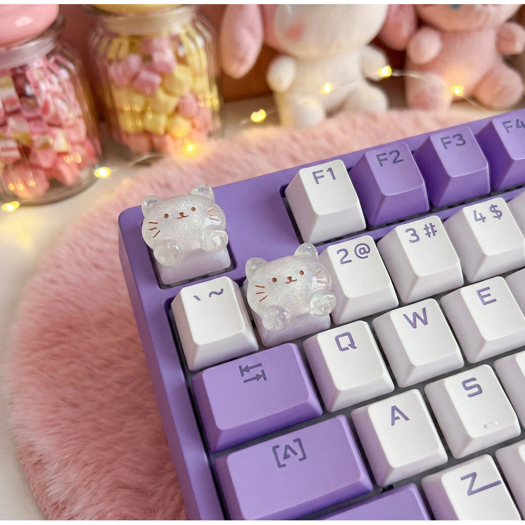 2 Pçs Bonito Gato Keycaps Teclado Mecânico Kawaii DIY Conjunto De Tampa Chave Cereja MX Switch ESC Substituição Estética