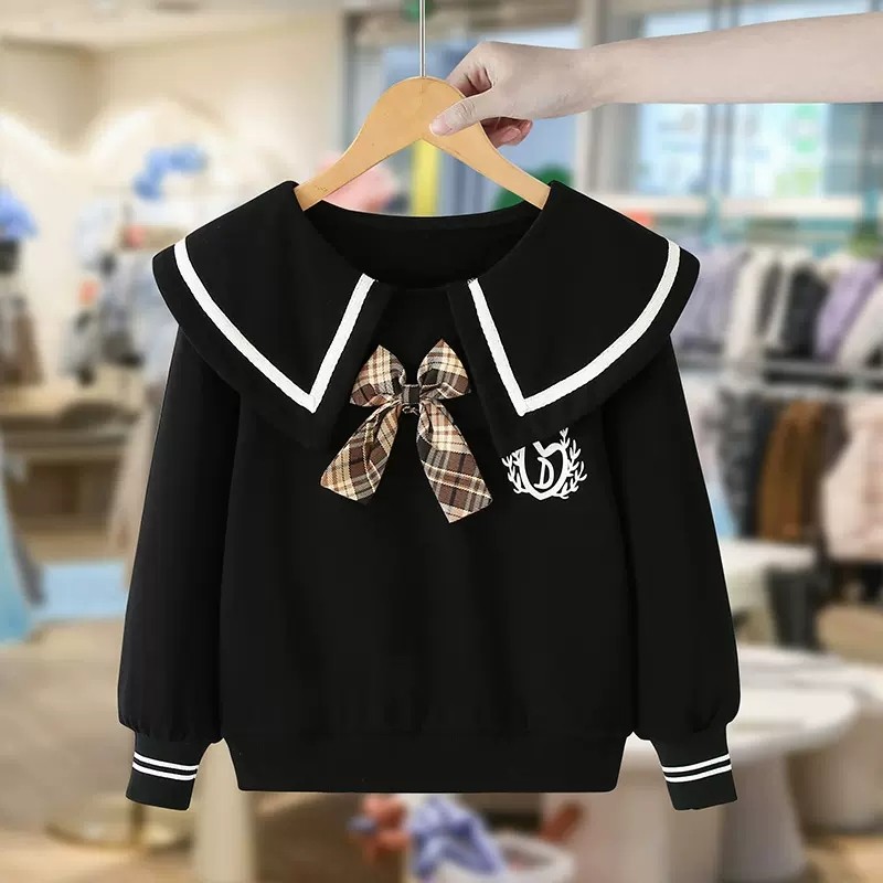 Meninas moletom primavera outono novo estilo meninas estilo ocidental Bowknot manga comprida roupas de outono crianças e