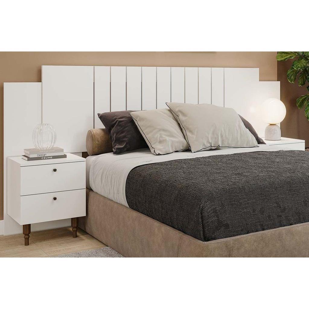Cabeceira Cama Box Madeirado Branco Casal/Queen Genova 2 Mesas c/ 4 Gavetas Branco - Panan