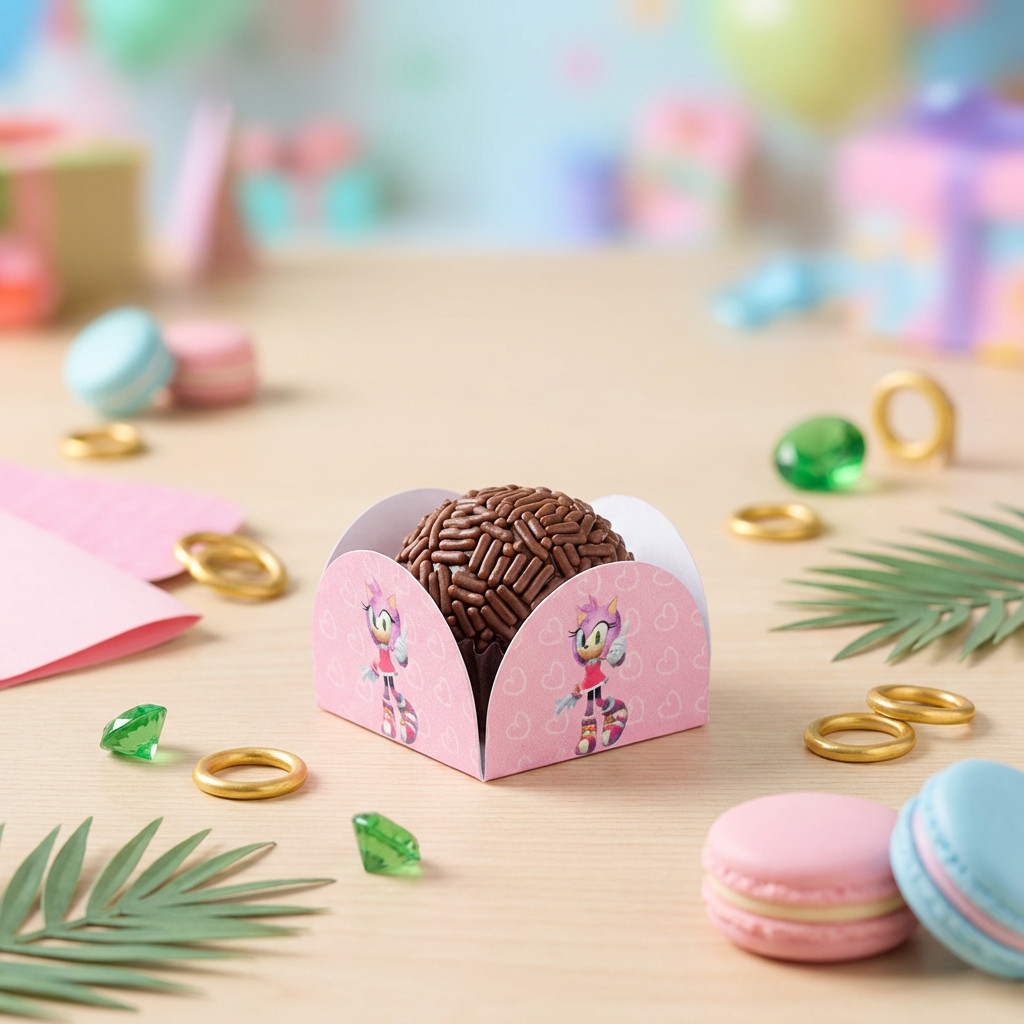 100 Forminhas Brigadeiro Docinho 4 Pétalas Amy Rose Sonic Rosa Para Festas Aniversários Doces Confeitaria Beijinho