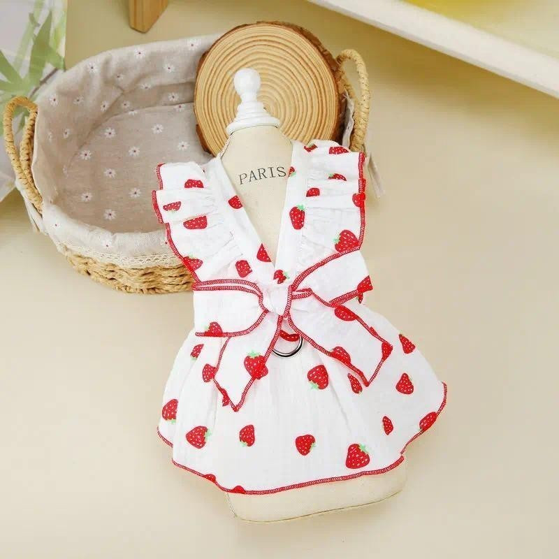 Cão Morango Vestido Filhote De Cachorro Roupas De Verão Saia Do De Estimação Vestuário Arco Suspensórios Chihuahua Bicho