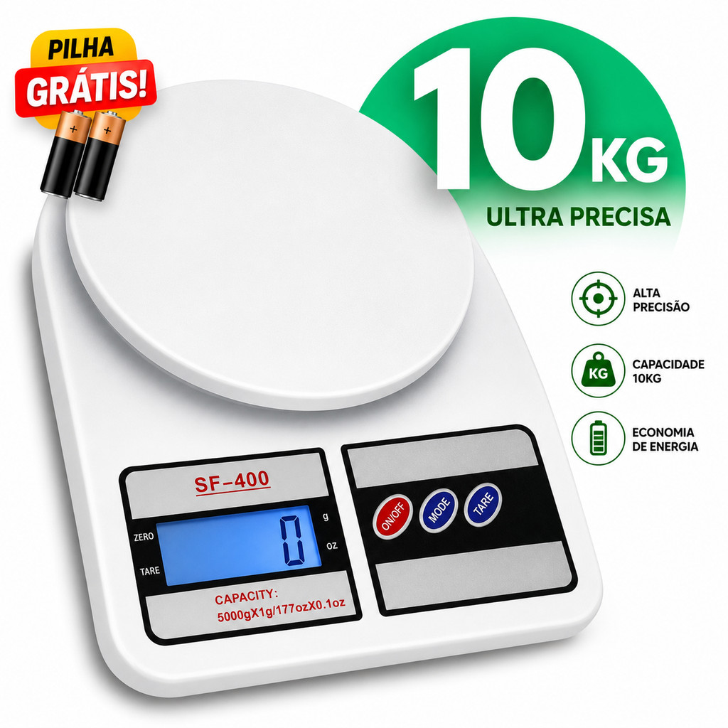 Balança Digital Alta Precisão até 10kg Cozinha Dieta Alimento Portátil Versátil Nutrição Confeitaria