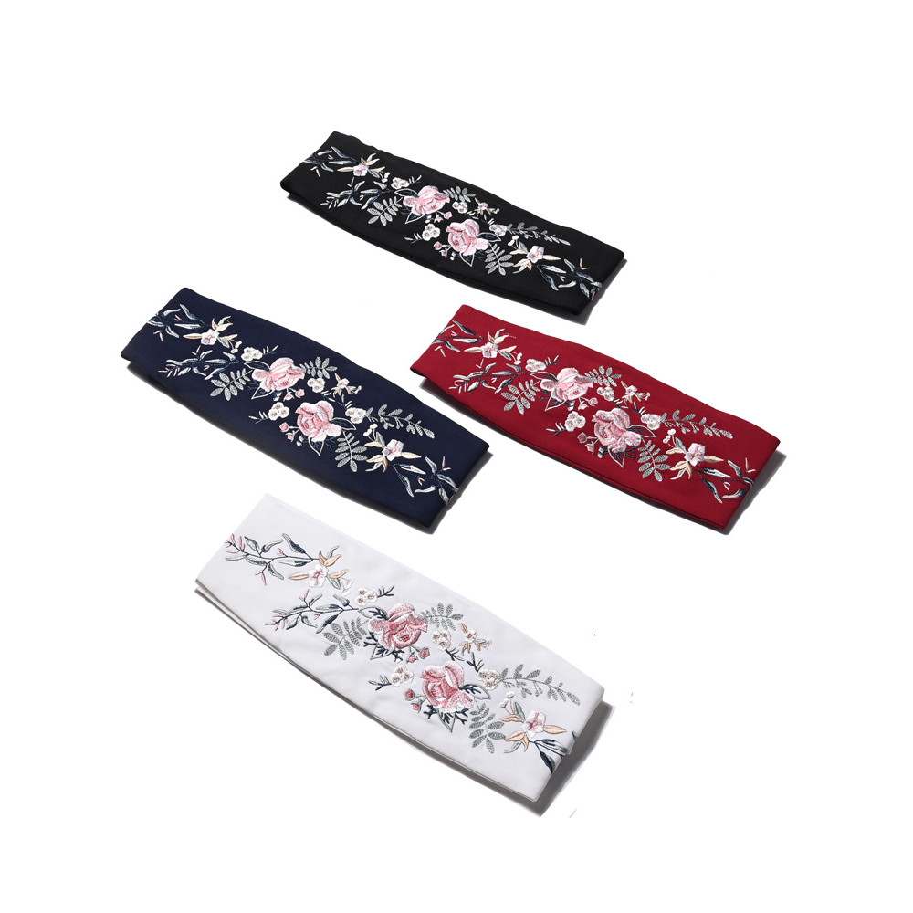 Medieval bordado senhoras decoração rosa flor bordado atado pano cinto largo combinando vestido Hanfu para fora