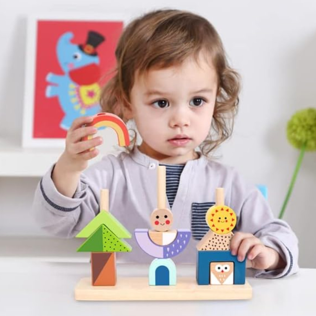 Brinquedo Empilhar Blocos de Madeira Desafio Torre Equilíbrio Coordenação Motora Infantil 3+