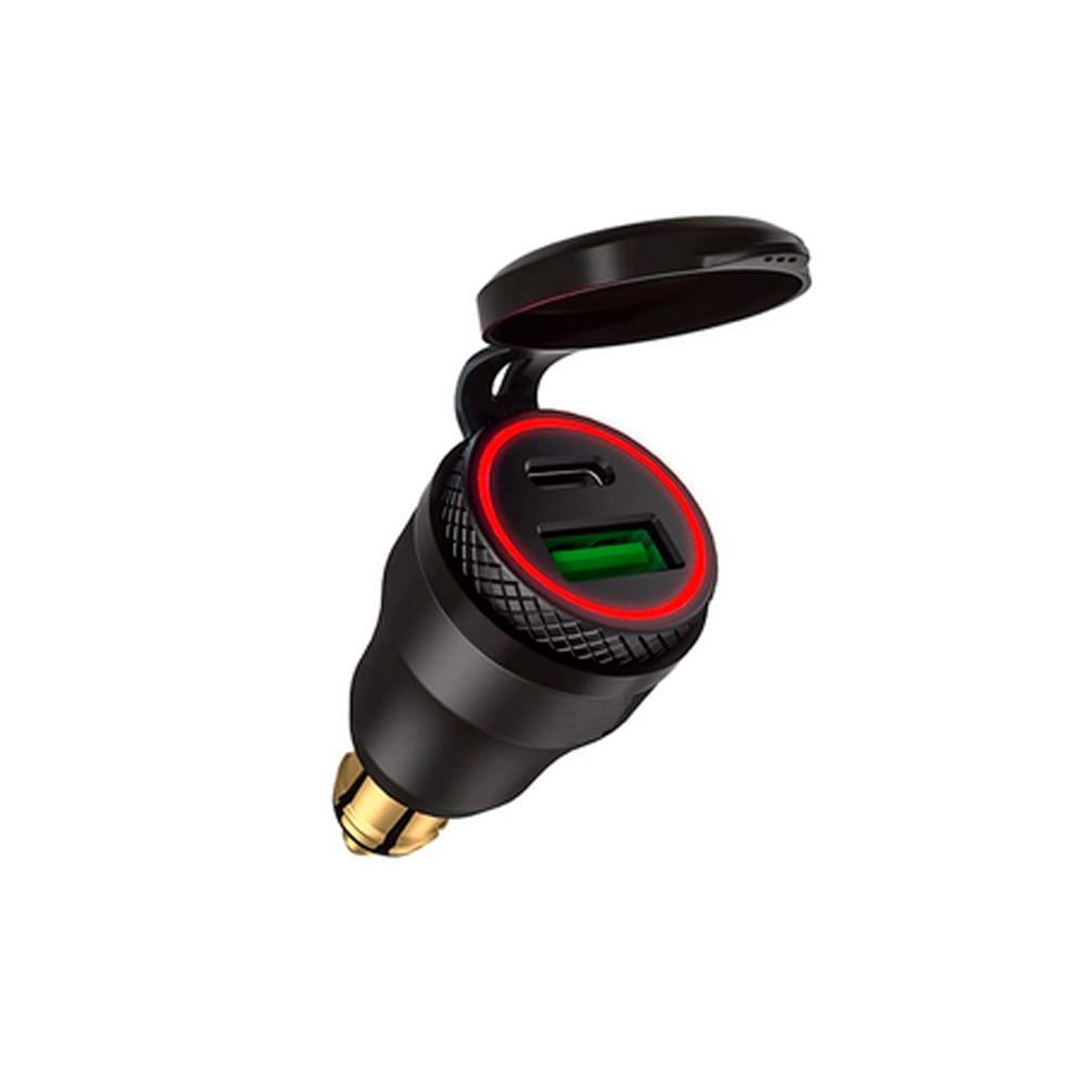 Adaptador 12v para motos USB/ USB-C duplo Triumph BMW Ducati KTM Braz VERMELHO