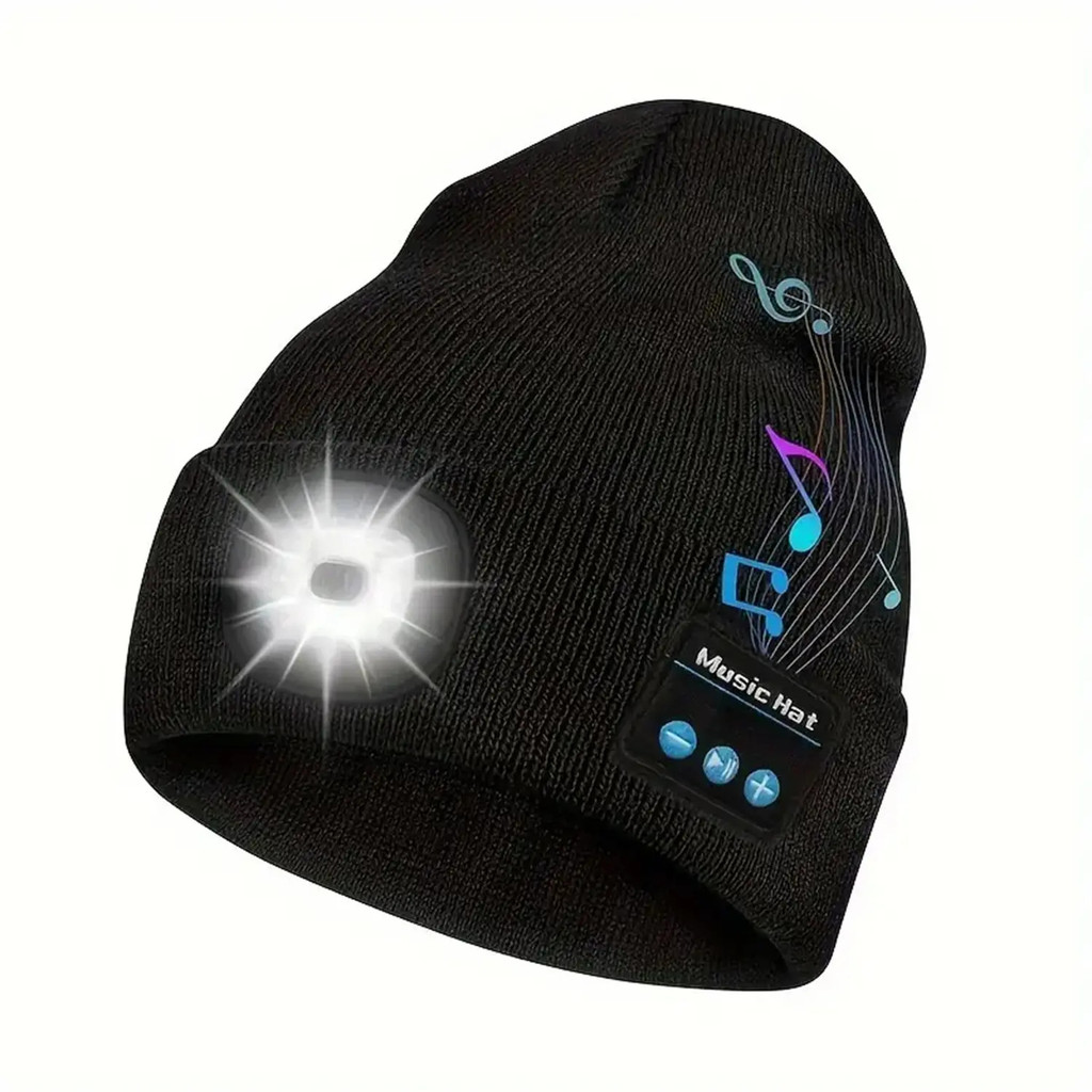 Gorro Bluetooth com farol LED e alto-falante removível, gorro LED recarregável USB para música e chamadas, esporte, ao