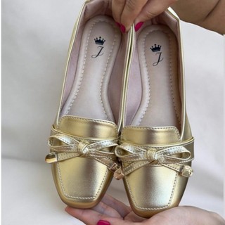 Mocassim Feminino Metalizado Nó Bico Quadrado Confortável Flat Sapatilha 34 ao 40