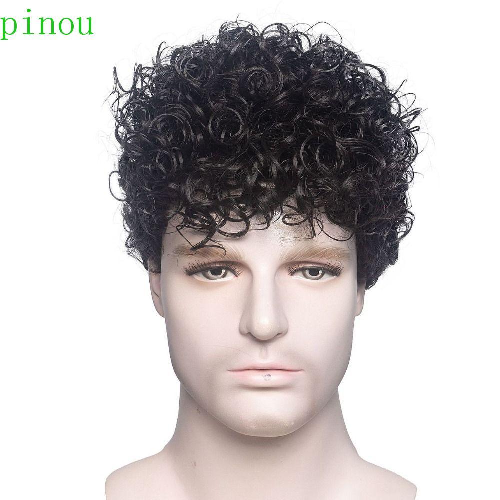 PINOU Perucas Masculinas Curtas Onduladas , Parte Lateral Fofa Encaracoladas Sintéticas , Peruca Masculina De Moda Natur