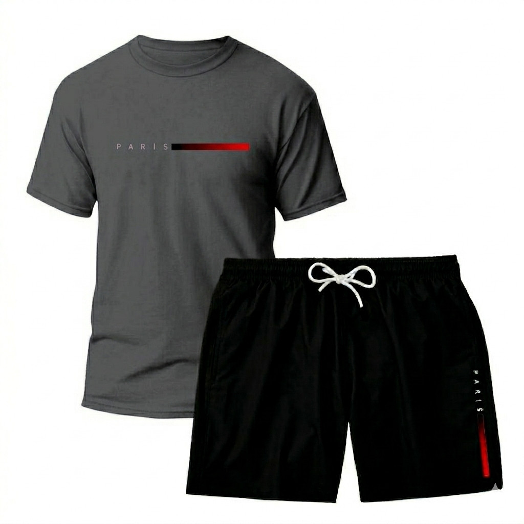 Kit Camiseta Camisa Masculina + Short Tactel Paris Lançamento Esporte Verão