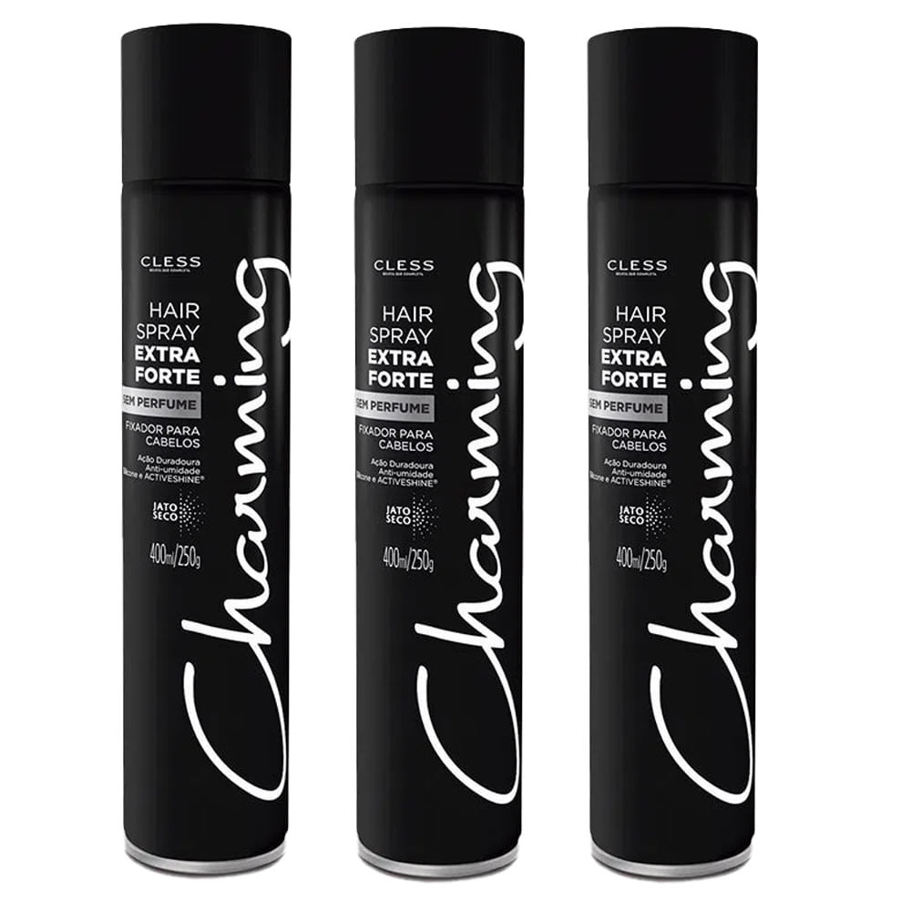 Kit Hair Spray Charming Black Extra Forte Sem Perfume 400ml - 3 Unidades