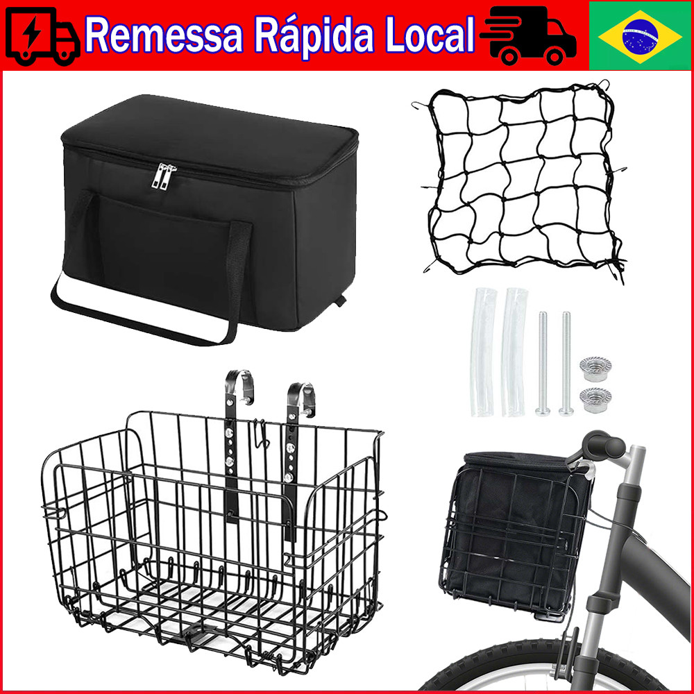 Cesta Traseira Para Bicicleta Com Bolsa De Forro Removível, Rede Carga, Dobrável Bicicleta, Metal Liberação Rápida