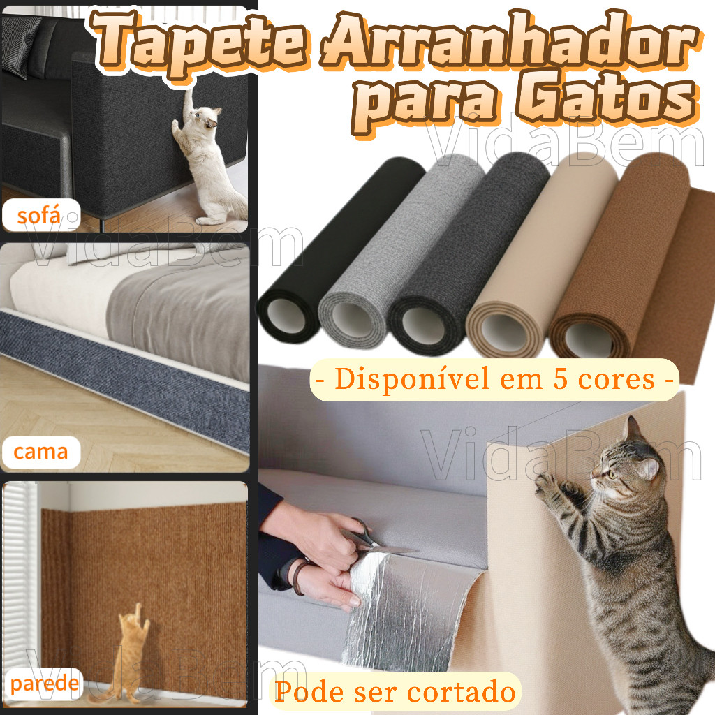 Protetor de Sofá e Móveis para Gatos: Tapete Arranhador Recortável e Durável com Base Autoadesiva