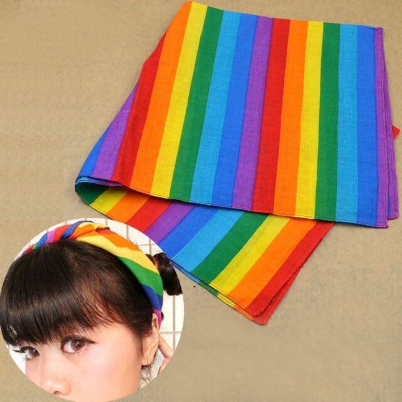 Bandana LGBT Arco-íris Colorida Listrada Lanço De Cabelo Ajustável