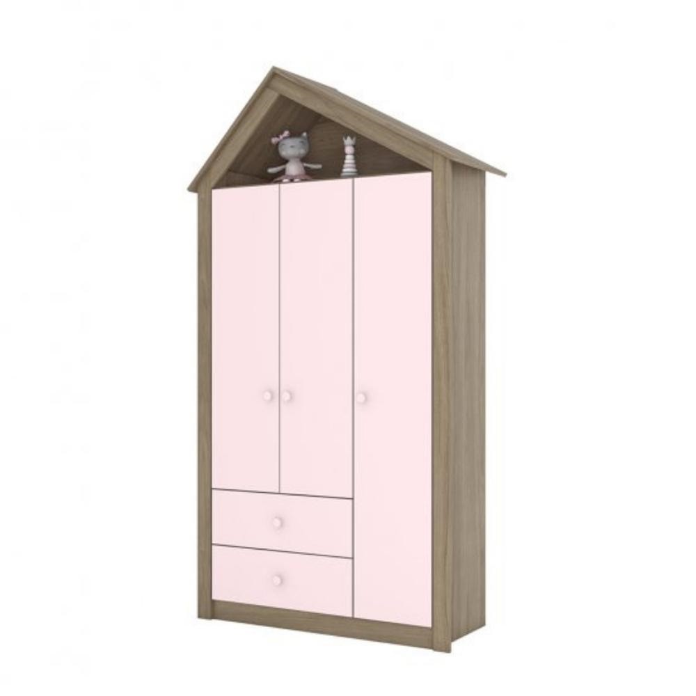 ROUPEIRO INFANTIL GUARDA ROUPA BEBE CASINHA 3 PORTAS ROSA CHA - HENN