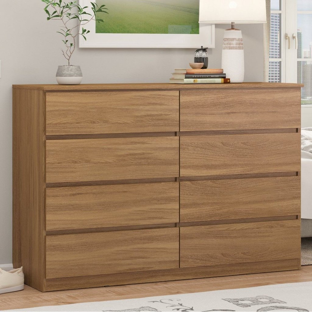 Cômoda para Quarto 8 Gavetas Sintra Marrom/Amêndola Touch Amêndola Touch
