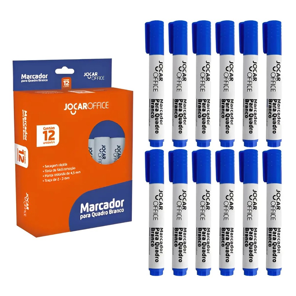 Marcador De Quadro Branco Azul Jocar Office Caixa Com 12 Un