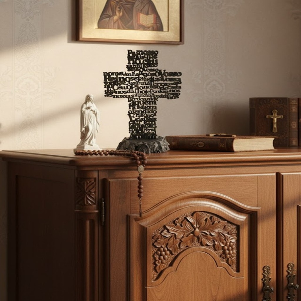 Cruz Pai Nosso Decorativa Escultura Religiosa Moderna Presente Católico Oratório Sala Quarto