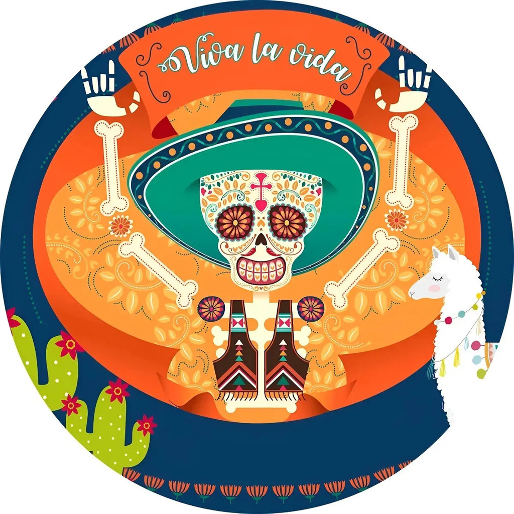 Capa Mini Painel Redondo Festa Mesa Caveira Mexicana 50x50