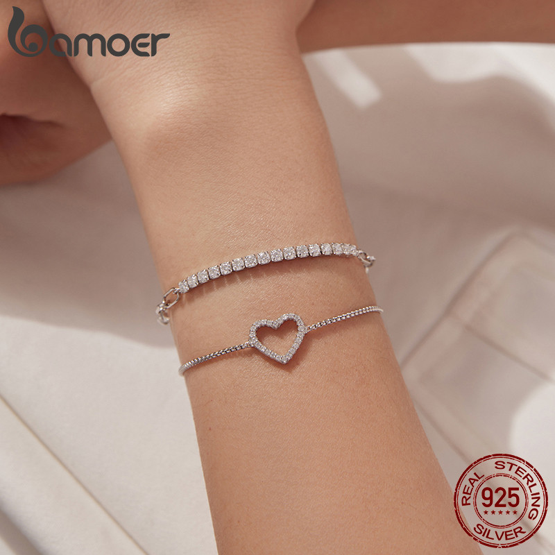 Bamoer 925 Prata Esterlina Moissanite Pulseira Em Forma De Coração Jóias Brilhantes Presente Feminino