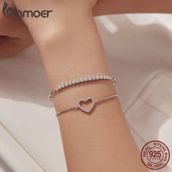 Bamoer 925 Prata Esterlina Moissanite Pulseira Em Forma De Coração Jóias Brilhantes Presente Feminino