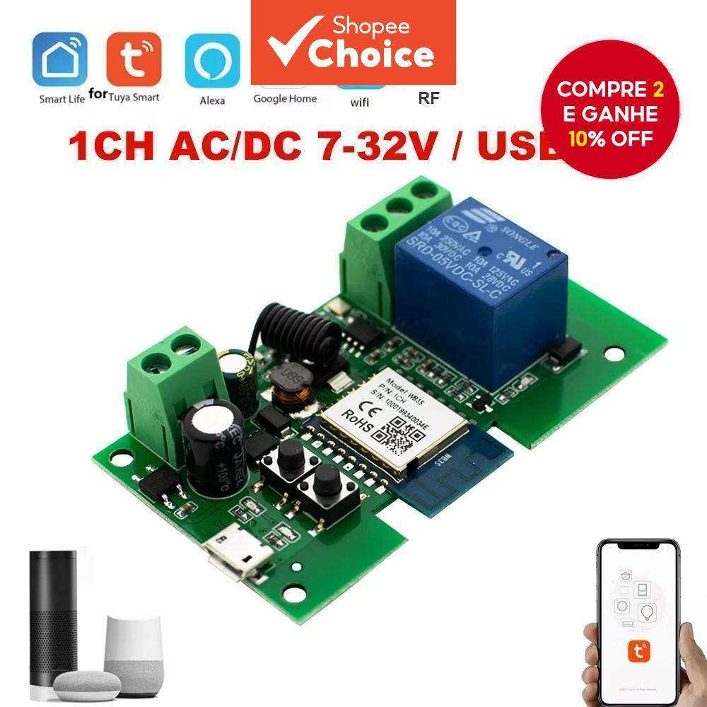 Interruptor Wi-fi para Tuya 1ch Ac Dc 7-32v Módulo Relé Sem Fio Inching/auto-trancamento Automação Residencial Abertura