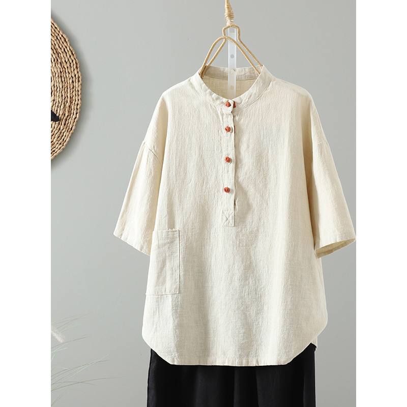 High-End comércio exterior pedido Original exportação estilo chinês Retro algodão linho camisa de manga curta feminina a