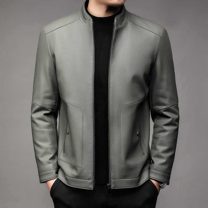 2023 outono inverno jaqueta de couro fino moda masculina gola alta couro genuíno jaqueta de couro macio pele carneiro co