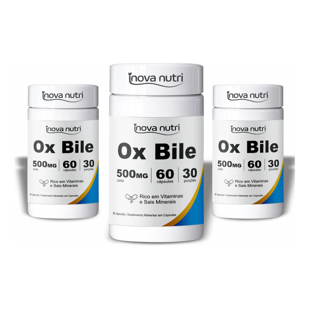 3 Un Ox Bile Inova Nutri 60 Cápsulas 500mg Digestão E Fígado