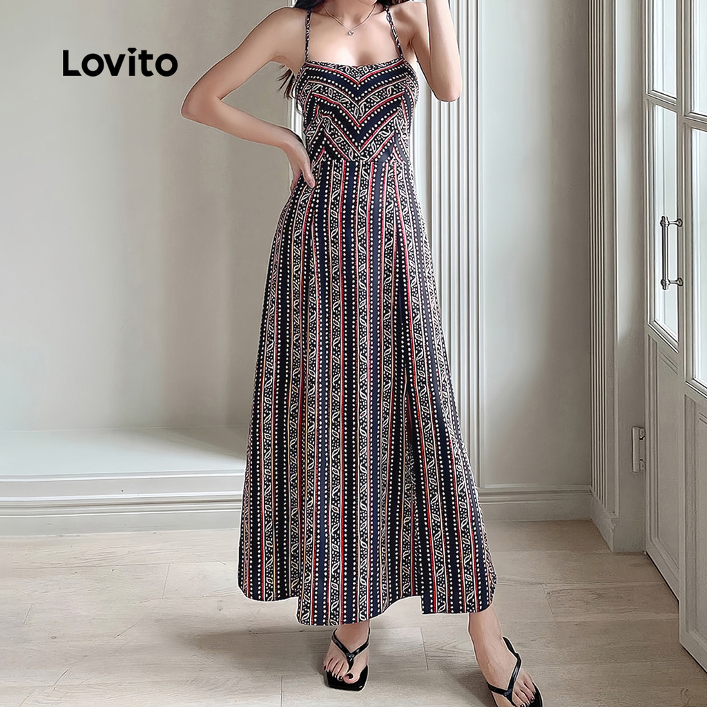 Lovito Férias Vestido com Amarração Nas Costas - Vestido Feminino para Primavera/Verão Bordado LK4LD2326