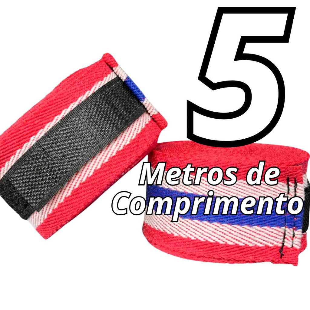 Par de Bandagem Algodão 1,5 - 3 - 5 Metros Alça p/Polegar - para Mãos e Punhos - Luta - Boxe Muay ThaI